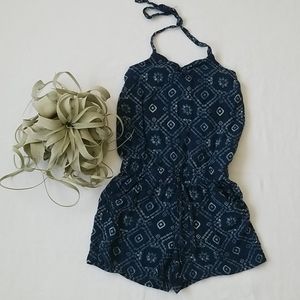 Girls Navy Ikat Short Romper Jumpsuit